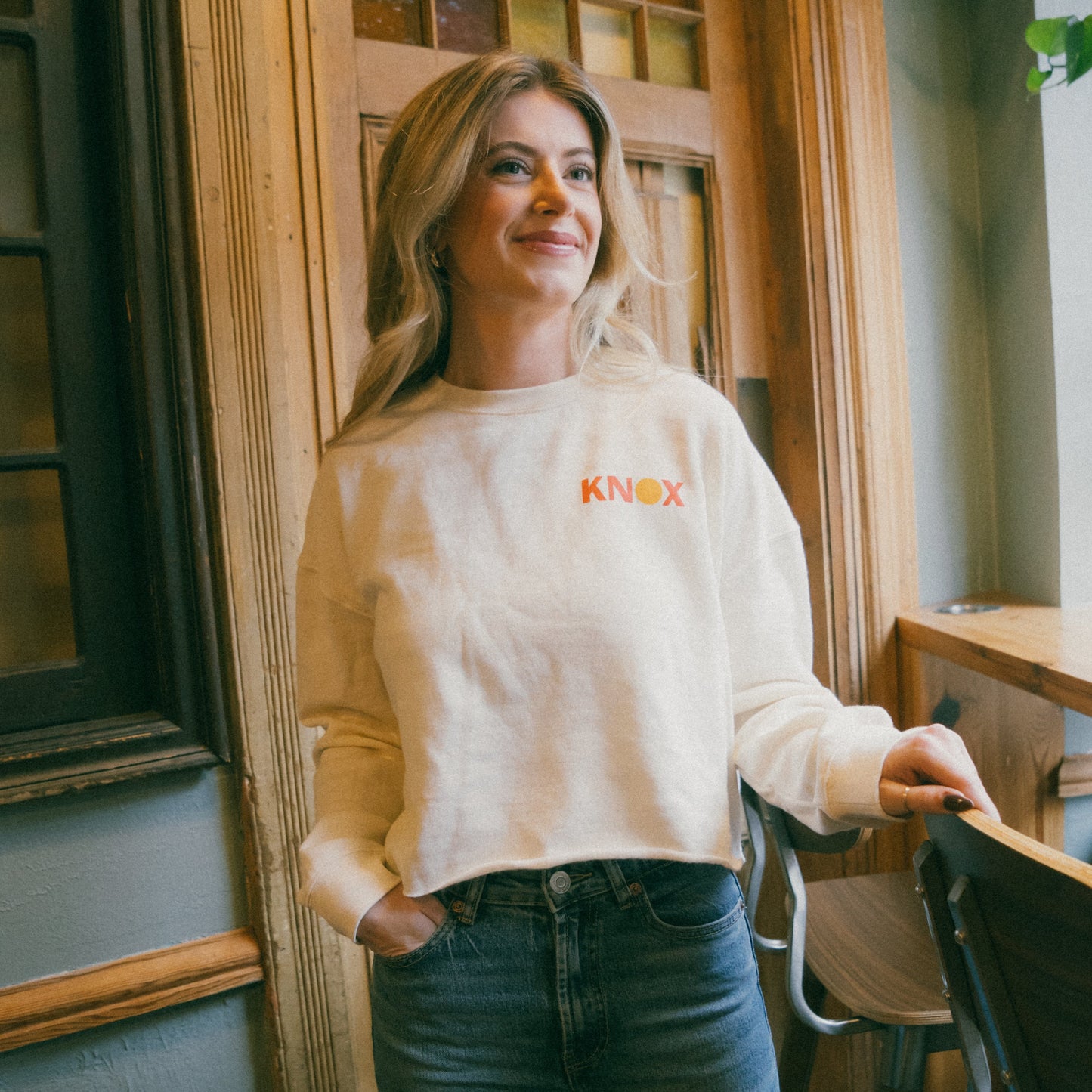 Cropped Cream Crewneck